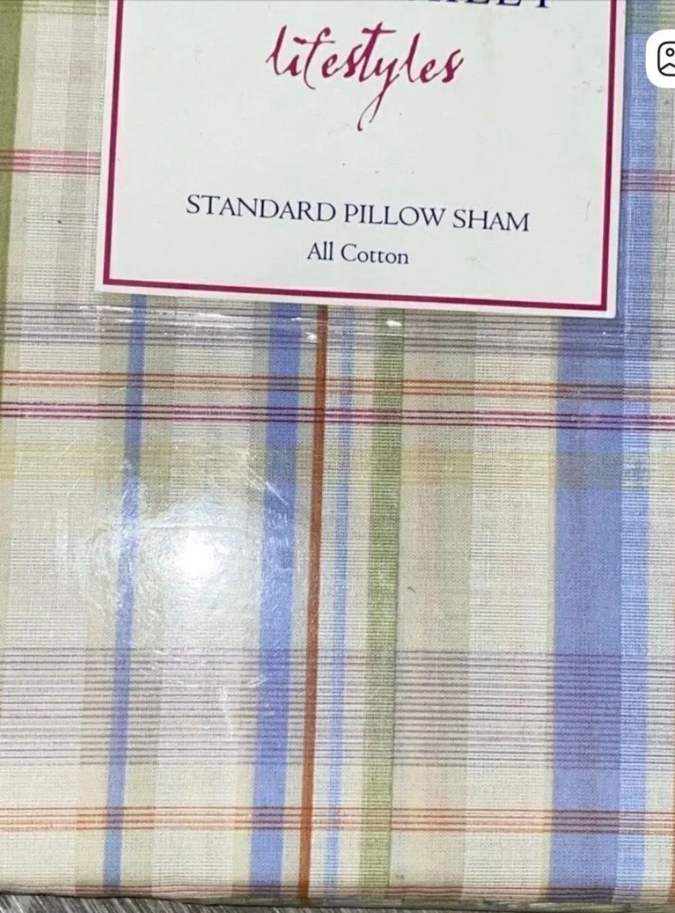 Standard 1 PILLOW SHAM Laura Ashley blue white green PLAID Summer Haven NEW